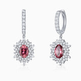Brincos Petra de Turmalina Rosa e Diamante em Ouro Branco 18K