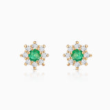 Brincos Astrid Esmeralda e Diamante em Ouro Amarelo 18 K