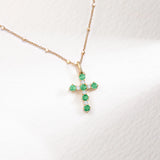 Gaia Emerald and Diamond Cross Pendant in 18k Yellow Gold