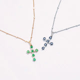Gaia Emerald and Diamond Cross Pendant in 18k Yellow Gold