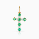 Gaia Emerald and Diamond Cross Pendant in 18k Yellow Gold
