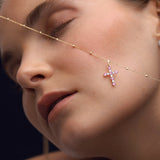 Gaia Pink Sapphire and Diamond Cross Pendant in 18k Yellow Gold