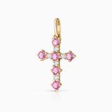 Gaia Pink Sapphire and Diamond Cross Pendant in 18k Yellow Gold