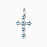 Pingente Cruz Gaia com Águas-marinhas e Diamantes em Ouro Branco 18 K