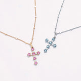 Pingente Cruz Gaia com Águas-marinhas e Diamantes em Ouro Branco 18 K