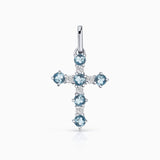 Pingente Cruz Gaia com Águas-marinhas e Diamantes em Ouro Branco 18 K