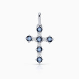 Pingente Cruz Gaia com Safiras e Diamantes em Ouro Branco 18 Kt