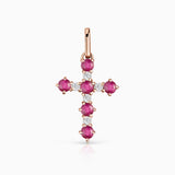 Colgante Cruz Gaia de Rubíes y Diamantes en Oro Rosa de 18 Kt