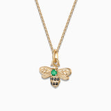 Charm Colgante Abeja S de Diamantes Negros y Esmeralda en Oro Amarillo de 18 Kt