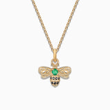 Charm Colgante Abeja S de Diamantes Negros y Esmeralda en Oro Amarillo de 18 Kt