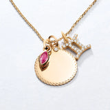 Charm Colgante Medalla Redonda L de Diamante en Oro Amarillo de 18 Kt