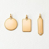 Charm Colgante Medalla Redonda L de Diamante en Oro Amarillo de 18 Kt