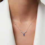 Gargantilha Marion Safira e Diamante em Ouro Branco 18K