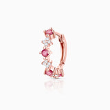 Diamond Cross Ruby Hoop Earring in 18k Rose Gold