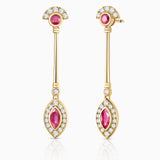 Art Deco Cleo Ruby and Diamond Earrings in 18k Yellow Gold