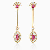 Art Deco Cleo Ruby and Diamond Earrings in 18k Yellow Gold