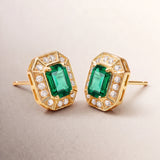 Art Deco Helen Emerald and Diamond Earrings in 18k Yellow Gold