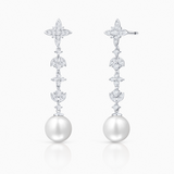 Pendientes Aster de Perlas y Diamantes en Oro Blanco de 18 Kt