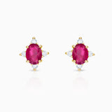 Pendientes Crown Oval de Rubí en Oro Amarillo de 18 Kt