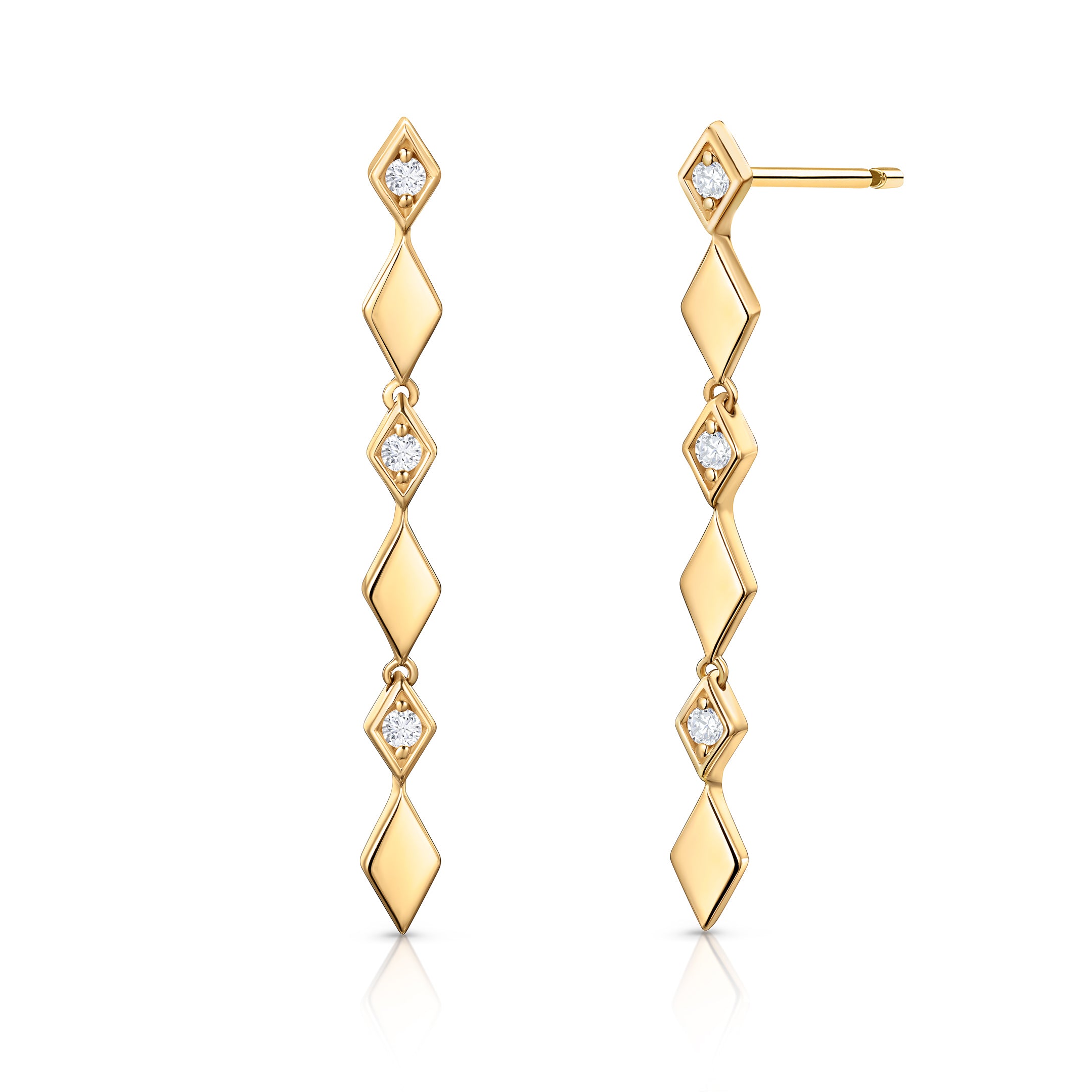Pendientes Largos Losange de Diamantes en Oro Amarillo de 18 Kt