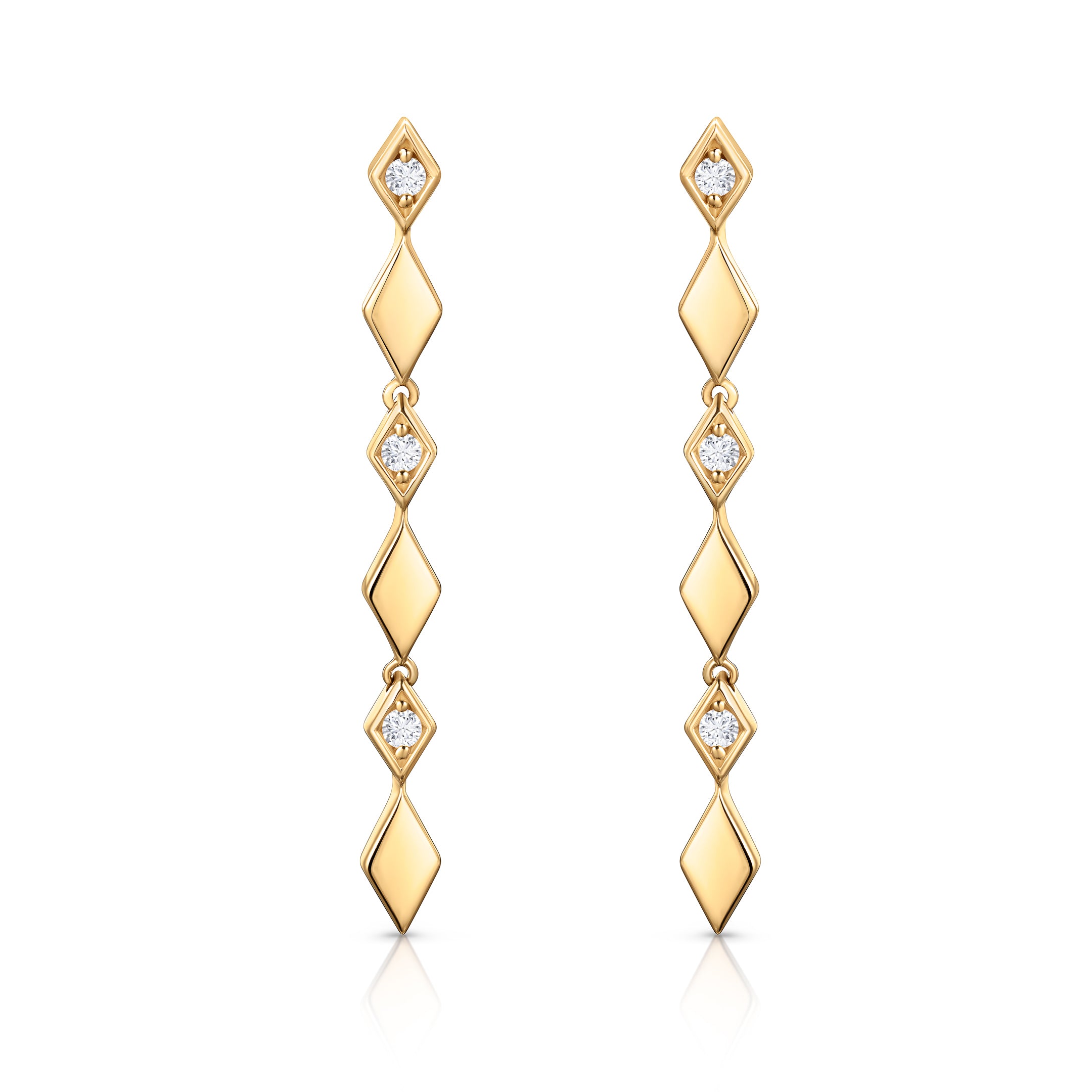 Pendientes Largos Losange de Diamantes en Oro Amarillo de 18 Kt