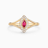 Art Deco Cleo Ruby and Diamond Ring in 18k Yellow Gold