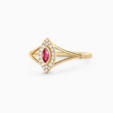 Art Deco Cleo Ruby and Diamond Ring in 18k Yellow Gold