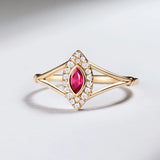 Art Deco Cleo Ruby and Diamond Ring in 18k Yellow Gold