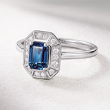 Art Deco Helen Sapphire and Diamond Ring in 18k White Gold