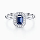 Sortija Art Deco Helen de Zafiro y Diamantes en Oro Blanco de 18 Kt