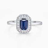 Sortija Art Deco Helen de Zafiro y Diamantes en Oro Blanco de 18 Kt