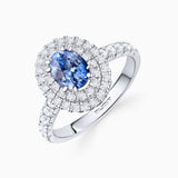 Sortija Dreams of Ceylon de Zafiro Talla Oval y Diamantes en Oro Blanco de 18 Kt
