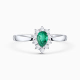 Sortija Irem de Esmeralda Talla Pera y Diamantes en Oro Blanco de 18 Kt