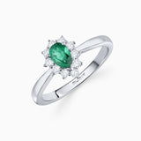 Sortija Irem de Esmeralda Talla Pera y Diamantes en Oro Blanco de 18 Kt