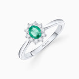 Sortija Irem de Esmeralda y Diamantes de 0,16 Cts. en Oro Blanco de 18 Kt