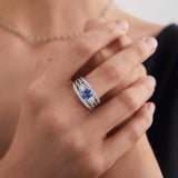 Sortija Queen of Ceylon de Zafiro y Diamantes en Oro Blanco de 18 Kt