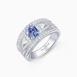 Sortija Queen of Ceylon de Zafiro y Diamantes en Oro Blanco de 18 Kt