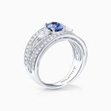 Sortija Queen of Ceylon de Zafiro y Diamantes en Oro Blanco de 18 Kt