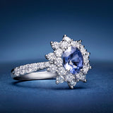 Anel de safira e diamante Estrela do Ceilão em ouro branco 18K