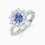 Anel de safira e diamante Estrela do Ceilão em ouro branco 18K