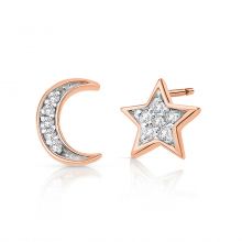 pendientes petite diamonds moon star en oro rosa de 18 kt